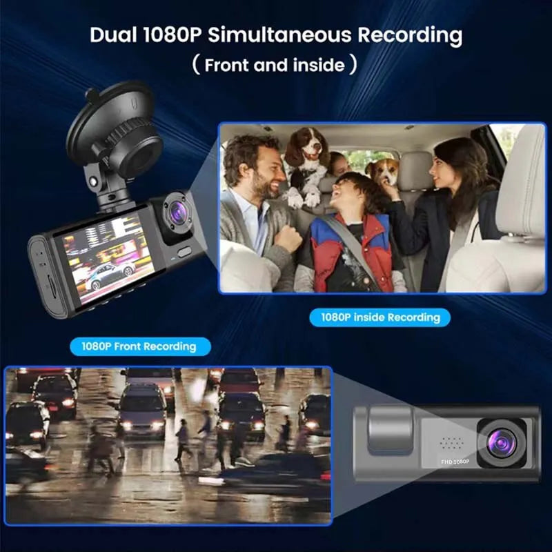 Câmera automotiva com gravação interna e externa Full DH 1080P, com gravação noturna, com tela de 2 polegadas