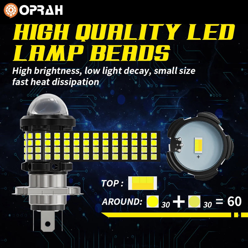 Lâmpada Led Oprah H4 com projetor focal para motos e carros