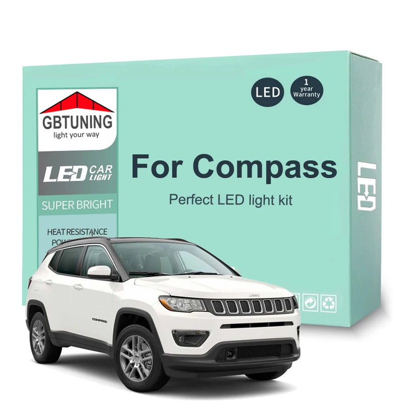 Kit de lâmpadas Led interior para Jeep Compass 2007 a 2016 e 2018 a 2022